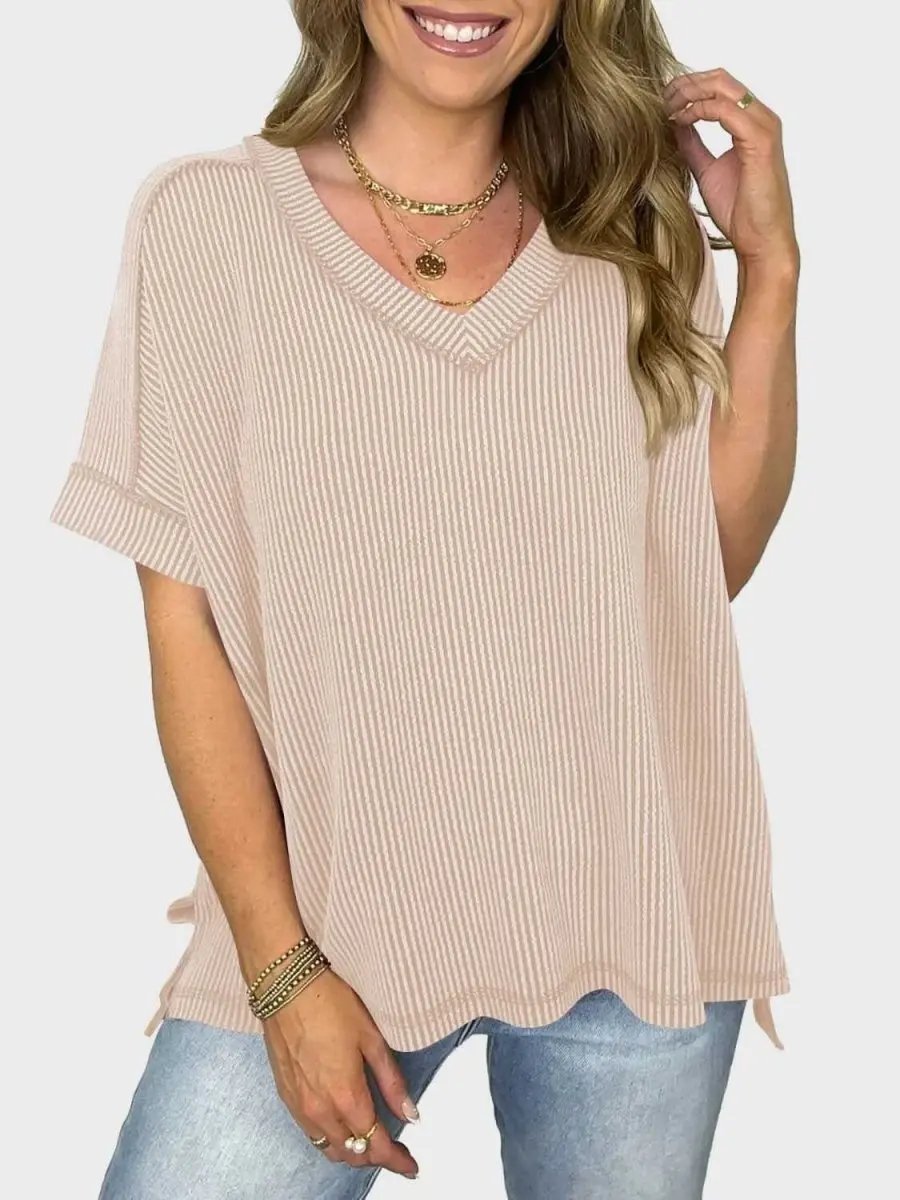 Lovelet Texture V-Neck Half Sleeve T-Shirt - Love Salve